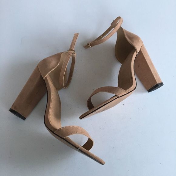 ASOS ankle strap heeled sandals suede‎ Womens Size 6.5 = US SIZE 8.5 Nude - Picture 1 of 8